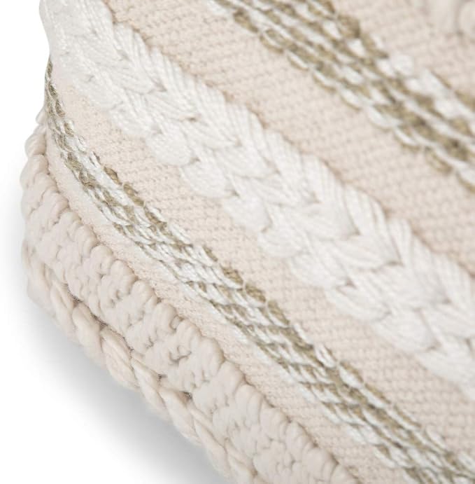 SIMPLIHOME Sommer Square Pouf - 18 inch Wide Upholstered Handloom Woven Cotton Ottoman in Natural/Cream, Boho-Style Footstool, Extra Seating or Accent Piece for Living Room or Bedroom, Assembled