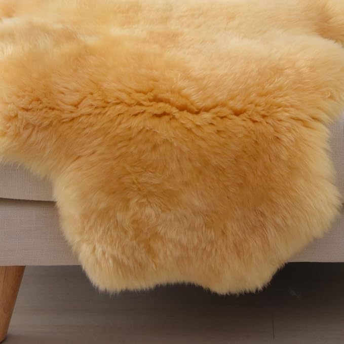 AOGELAN Premium Genuine Sheepskin Rug, Genuine Sheepskin Natural Fluffy Fuzzy Lambskin Fur Area Rug Seat Covers for Kids Bedroom Sofa Chair Cover Pets Dogs Mat Single Pelt/2' x 3' Golden Yellow