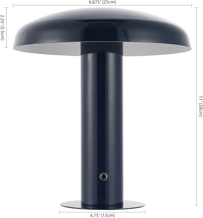 JONATHAN Y 11" Navy Rechargeable LED Mushroom Table Lamp, Cordless Portable Dimmable Mid-Century Modern Accent Lamp, with Metal Shade, Touch Sensor (JYL7114F)