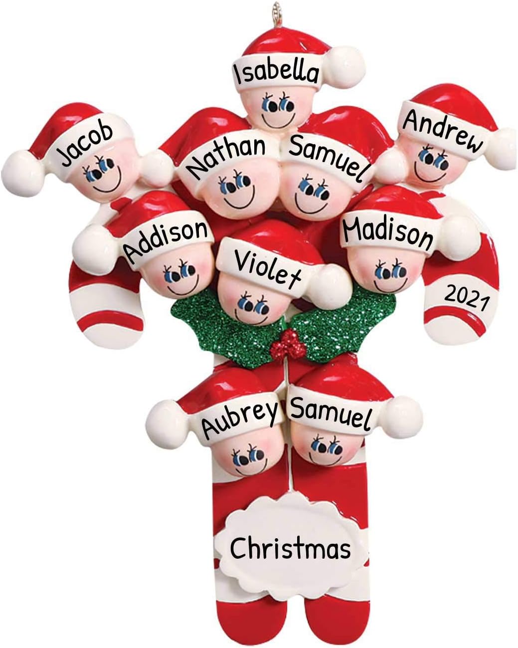 Candy Cane Family of 10 Ornament 2025 Personalized Family Christmas Ornaments 2025 | Holiday Keepsake Holly Berries Personalized Tree Ornaments for Grandchildren, Siblings & Grandkids of Ten Ornament