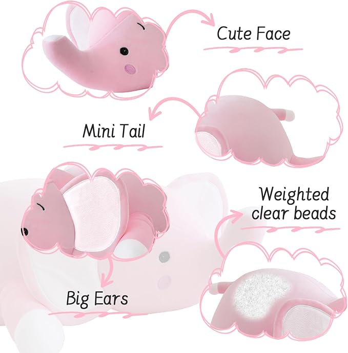 CSVBTRF Weighted Stuffed Animal, 4.2 lbs 23" Elephant Plush Hugging Pillow for Kids Gift - Elephant Stuffed Animals