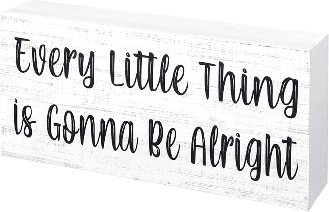 Esur Every Little Thing is Gonna Be Alright Wooden Box Sign - Inspirational Farmhouse Birds Home Desk Shelf Tabletop Wall Decor(White)