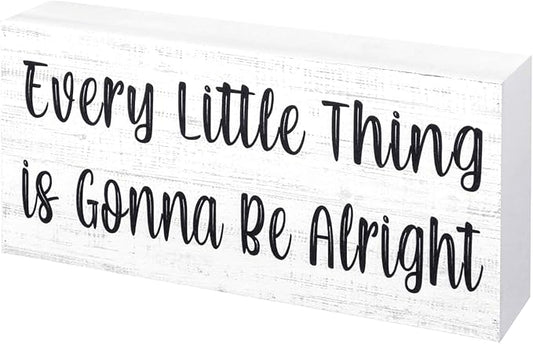 Esur Every Little Thing is Gonna Be Alright Wooden Box Sign - Inspirational Farmhouse Birds Home Desk Shelf Tabletop Wall Decor(White)