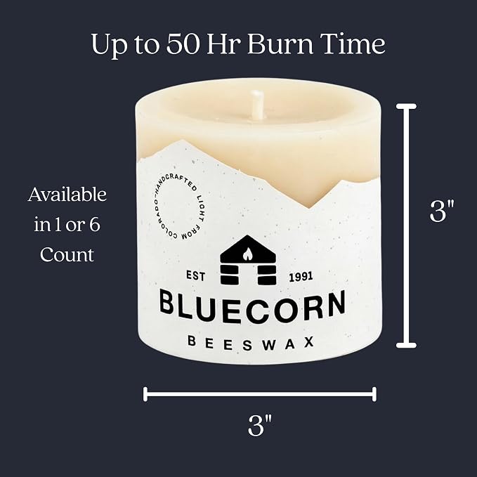 Bluecorn Beeswax Pillar Candle, 100% Pure Natural Bees Wax, Ivory White 3x3 Candle, Clean Burning & Dripless, Long Lasting (50 Hrs), Paraffin, Soy & Fragrance Free, Home Decor, American Made, 1 Count