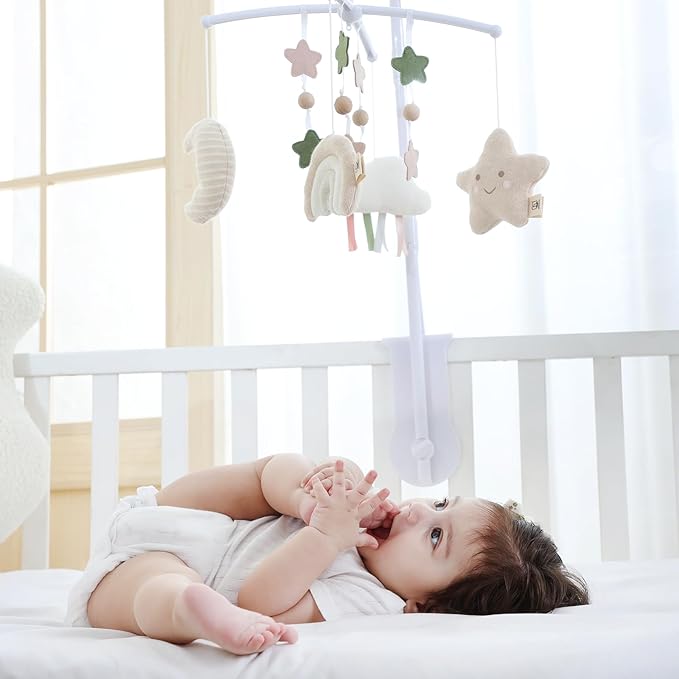 Crib Mobile 35 Lullaby Music, Cotton Baby Mobiles for Cribs & Pack N Play, Easy to Install, Stuffed Animals Hanging Toys Newborn Boys & Girls, Star Nursery Decor