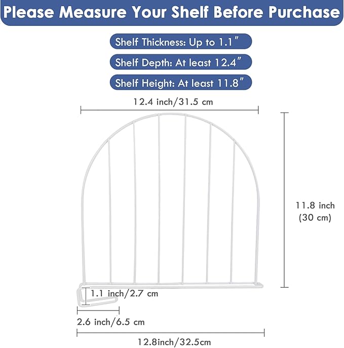 Closet Organizers and Storage, 8 Pack 12'' Extra Tall Shelf Dividers, Metal Closet Dividers Shelf Organizer for Wood Shelves, Linen Closet Organization Separators for Purse Handbag Sweater Clothes