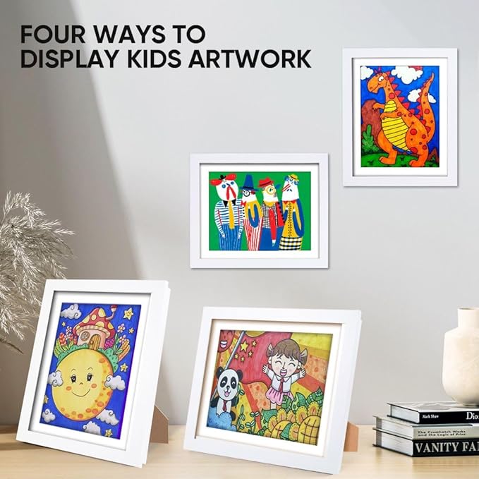 2-Pack Kids Artwork Frames - Changeable, Front Opening Holds 150, Children Art Projects, 10x12.5 Picture Frame for Display, With Storage (White)