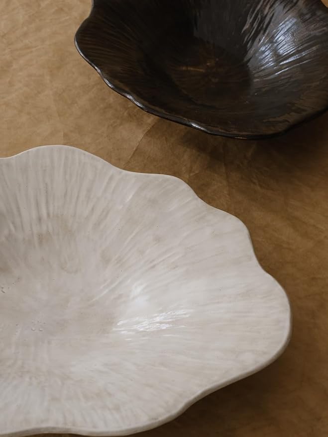 WENSHUO Stoneware Fruit Bowl for Kitchen Counter,Large Decorative Bowls for Home Decor,Handmade Perfect Centerpiece for Table, Island,or Counter,Veil Grey Color Reactive Glaze 13.5" L × 10" W