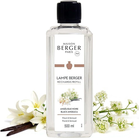 MAISON BERGER Black Angelica Lampe Berger Refill, 500 ml (16.9 fl oz), 2-in-1 Catalytic System, Neutralizes Odors and Diffuses Fragrance, Bergamot, Black Angelica, Vanilla, Made in France