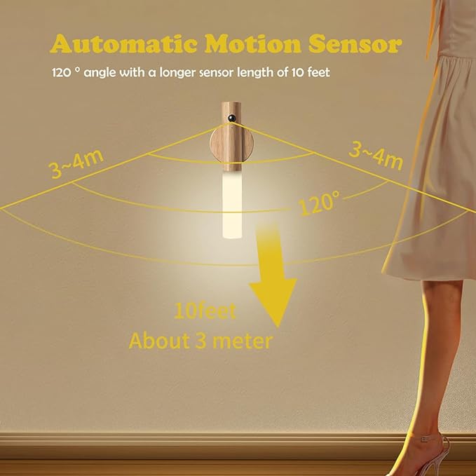 LANDGOO Wooden Motion Sensor Lights Indoor, Ash Wood 2Pcs | Magnet Body, Rechargeable LED, Wireless Battery Operated, Wall Sconce, Portable Decor Torch Night Lighting