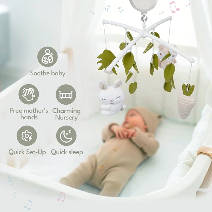 Crib Mobile 35 Lullaby Music,Cotton Baby Mobiles for Cribs & Pack N Play, Easy to Install, Stuffed Animals Hanging Toys Newborn Boys & Girls, Safari Nursery Decor