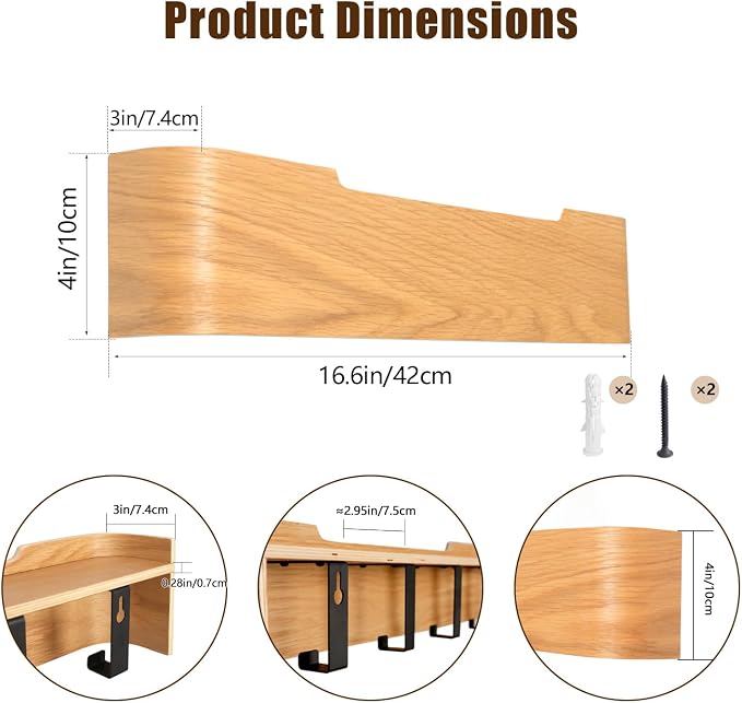 Coat Rack Wall Mount with Hidden Hooks, Wall Hooks with Shelf, Wall Key Holder Mount Wooden Shelf Entryway Hooks for Bedroom Bathroom for Hanging Coats Hats Bags Towels (Oak, 4 Hooks)