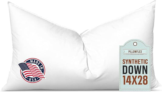 Pillowflex Synthetic Down Pillow Insert - 14x28 Down Alternative Pillow, Ultra Soft, Large Rectangle Body Sleeping Pillow, Lumbar, Long, Back - 1 Decorative Pillow Form