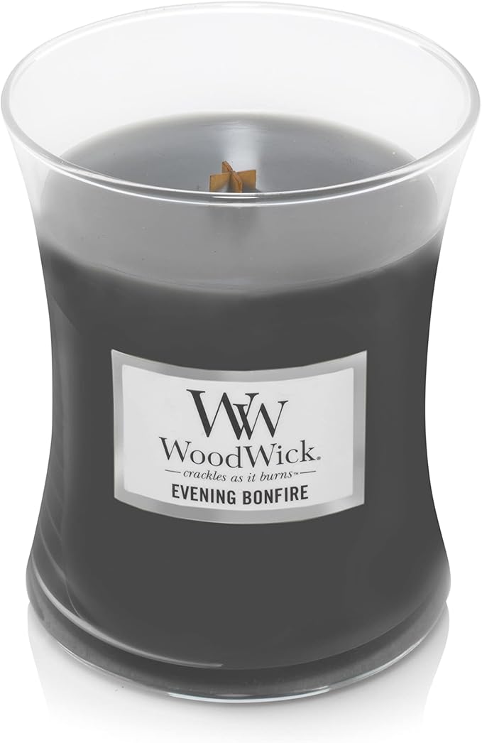 Woodwick Ellipse Scented Candle, Frasier Fir, 16oz | Up to 50 Hours Burn Time & Medium Hourglass Candle, Evening Bonfire - Premium Soy Blend Wax, Pluswick Innovation Wood Wick, Made in USA