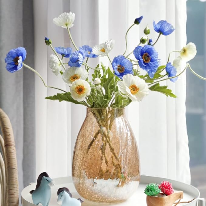 DUYONE Artificial Flowers 6 Stems Poppy Silk Bouquet,for Wedding, Home, Party Decoration,Table Centerpiece Arrangement(Blue)