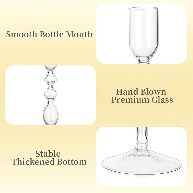 Hewory Glass Candle Holder Set: 4PCS Clear Glass Candlestick Holders Vintage Taper Candle Holders for Candlesticks, Unique Candle Sticks Holder Decor for Table Dinner Festival Events Decorations
