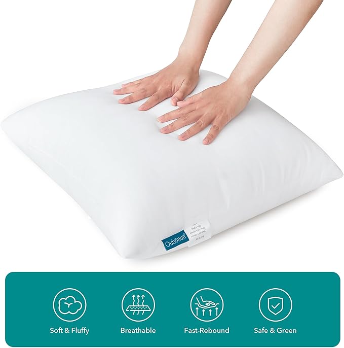 Oubonun 22 x 22 Throw Pillow Inserts - Soft, Plush & Decorative Down Alternative Pillows for Couch Sofa Bed, Machine Washable - White, Pack of 4
