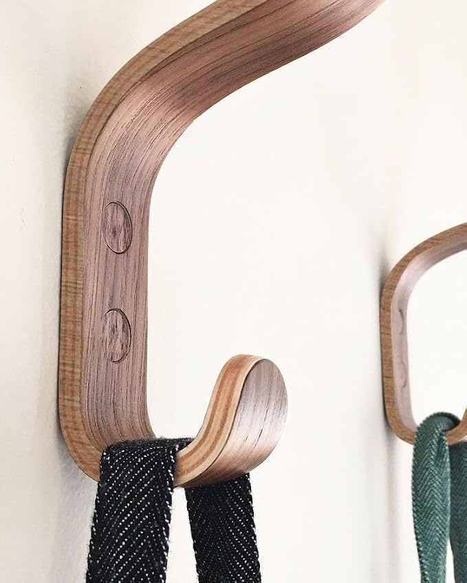 Plywood Wall Hooks Set of 4 Wood Coat Hooks Hanging Clothes Hats Robes Towels Walnut Wooden