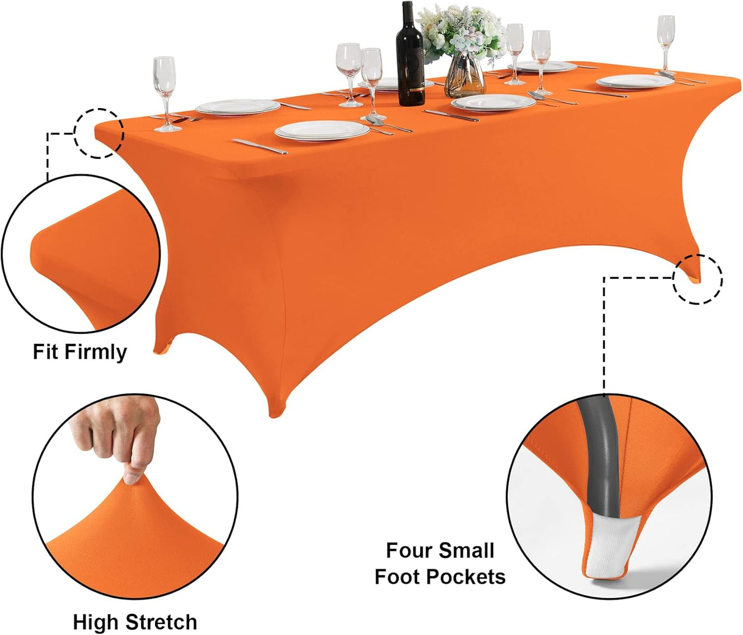 SuperO Waterproof Spandex Table Cover for 6FT Table Universal Fitted Stretch Tablecloth for Party, Banquet, Wedding and Events-Orange