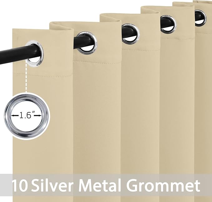 Yakamok Room Darkening Grommet Window Drapes Thermal Insulated Light Blocking Beige Blackout Curtains for Bedroom(70Wx84L, Beige, 2 Panels)