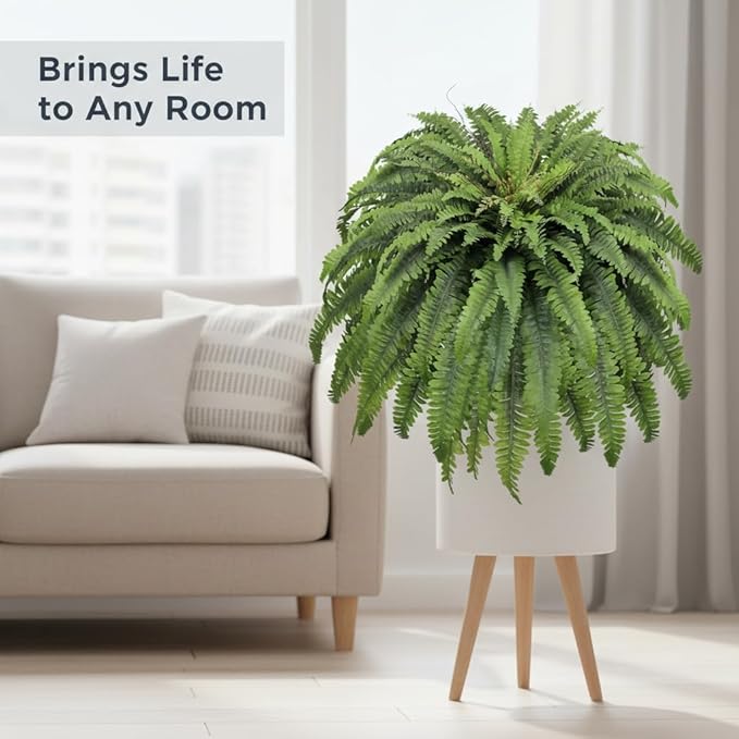 50" Fake Ferns Artificial Plants Large, 98 Fronds 2 Artificial Ferns for Outdoors and Indoors, Suitable for Planter Garden Porch Office Decor