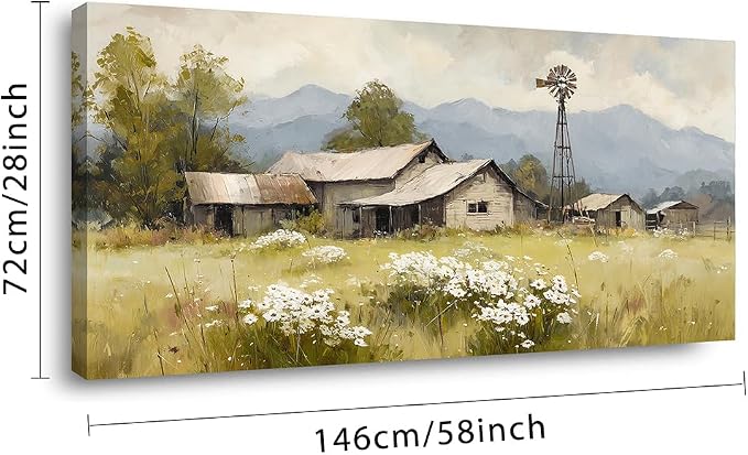 Rural House Wall Art for Living Room Canvas Oil Painting Prints Beautiful Countryside Tranquility Cabin Landscape Art Deco Retro Rustic Artwork Office Bedroom Farmhouse Dining Room Decor Extra Large