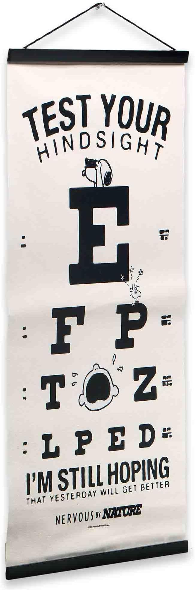 Peanuts Test Your Hindsight Hanging Canvas Banner - Fun Snoopy Eye Chart Wall Decor for Home or School