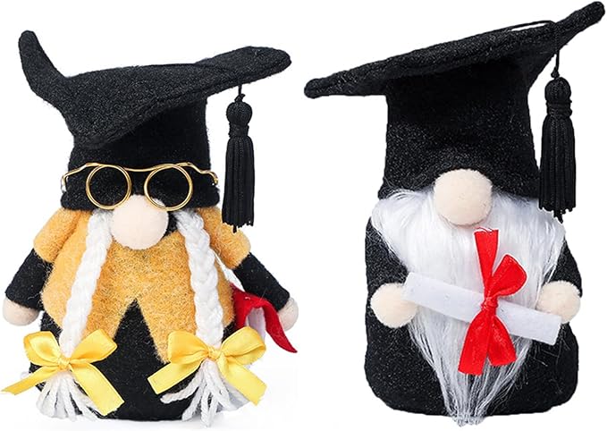 Eimilaly Happy Graduation Gnome Plush Decorations for Students, Tomte Gnomes Decor Set for Graduation Theme Party Gnome Decor - 2PCS