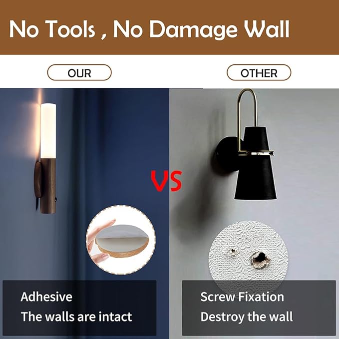 LANDGOO Wooden Motion Sensor Lights Indoor, Ash Wood 2Pcs | Magnet Body, Rechargeable LED, Wireless Battery Operated, Wall Sconce, Portable Decor Torch Night Lighting