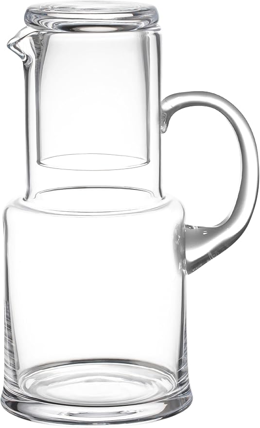 Barski Glass 2-Piece Water Set - Large – Bedside Night Carafe Pitcher/Desktop Water Set – 25 oz Carafe Pitcher & 6 oz Cup Tumbler – Made in Europe