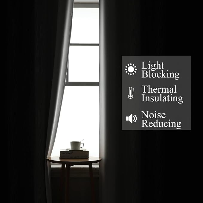 Estelar Textiler Ombre Greyish White Black Blackout Curtains & Drapes 63 Inch Length 2 Panels for Bedroom, Thermal Insulated Full Light Blocking Grommet Blackout Drapes for Kids Room, 52Wx63L, Adult