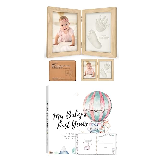 KeaBabies Baby Footprint Kit, Baby Shower Gifts for Girls, Boys and First 5 Years Baby Memory Journal - Personalized Baby Hand and Footprint Kit Keepsake - 90 Pages Hardcover First Year Memory Book