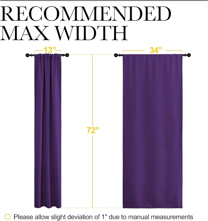 NICETOWN Blackout Curtains for Living Curtains, Triple Weave Home Decoration Thermal Insulated Solid Blackout Curtains & Drapes for Nursery (Set of 2, 34-inch x 72-inch, Royal Purple)