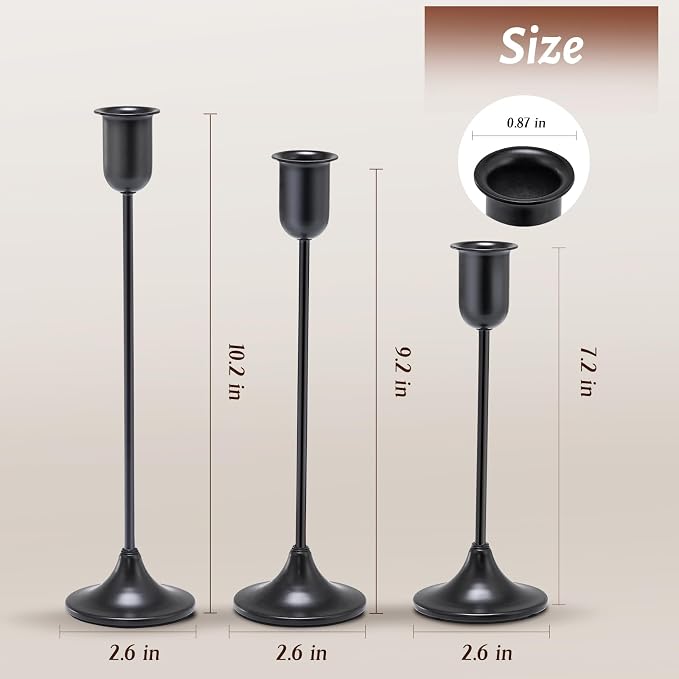 Black Taper Candle Holder 6 PCS, Vintage Candle Stick Candlestick Holders | Flameless Candle Holder Modern Decorative Table Centerpiece, Cozy Atmosphere for Home Decor, Wedding, Candlelit Dinner Party