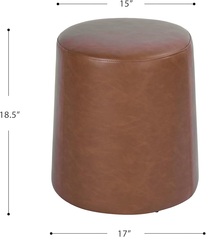 HomePop Faux Leather Organic Shape Ottoman (No Lid, Seat Only) | HomePop Home Décor | Round Pouf Foot Rest – Chestnut Faux Leather Faux Leather