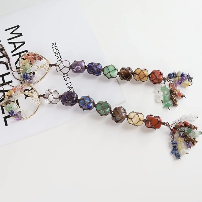 Anjiucc 7 Chakra Stone Healing Crystal Tree of Life Wall Hanging Home Interior Decoration，Window Decoration，Yoga Meditation