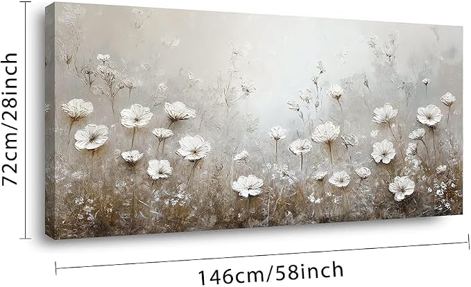 Ggaafet White Floral Wall Art for Living Room Canvas Oil Painting Prints Flower Landscape Scenic Nature Art Deco Retro Rustic Artwork Office Bedroom Farmhouse Room Decor Extra Large