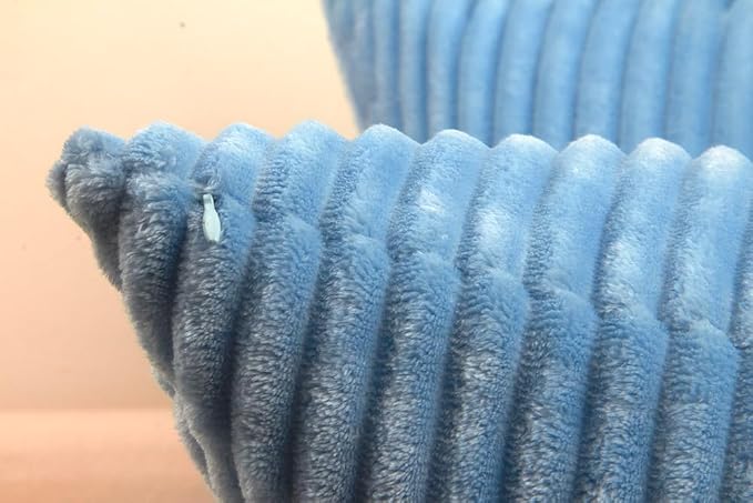 TangDepot Velvet Big Corduroy Pillow Covers 28x28 Light Blue 2-Pack | Soft wide-stripe corduroy pillow cover, hidden zipper, machine washable, easy refresh, for bedroom living room indoor outdoor