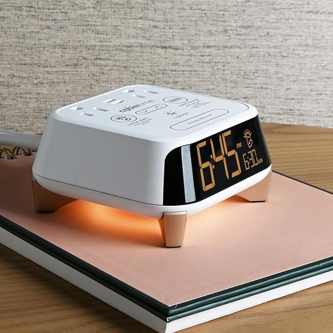 Brandstand CubieTime Zen - White (Latest Model) - White Noise/Sleep Sounds Alarm Clock Charger with 2 USB-C Ports, 2 Power Outlets, Night Light