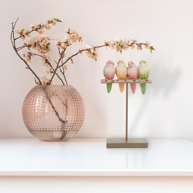 Braxio Bird Figurines Home Decor – Resin Tabletop Pink Bird Decor for Shelf Bookcase Dresser Modern Farmhouse Decorative Accent for Living Room Bedroom Office Gift