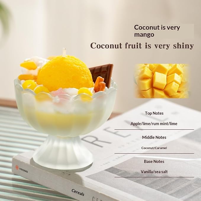 Generic Ice Cream Aromatherapy Candles, Glass Goblet, Decorative Dessert Shape, Fruit Fragrance, Birthday Festival Party Mother Gift (Coconut Fruit)