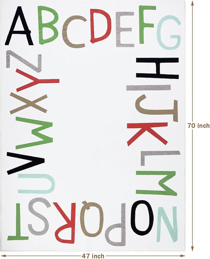 Topotdor Rainbow Kids Play Rug Alphabet Nursery Area Rug Extra Large Soft Crawling Play Mat for Children Toddlers Bedroom (47x70 inch,Multi Color)