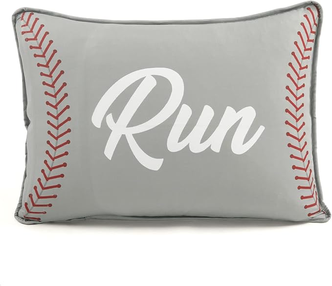 Lush Decor Baseball Game Reversible Quilt Twin Size 4 Piece Set Gray & Navy - Toddler Bedding Set Twin Quilt - Sports Bedroom Decor - Baseball Bedding