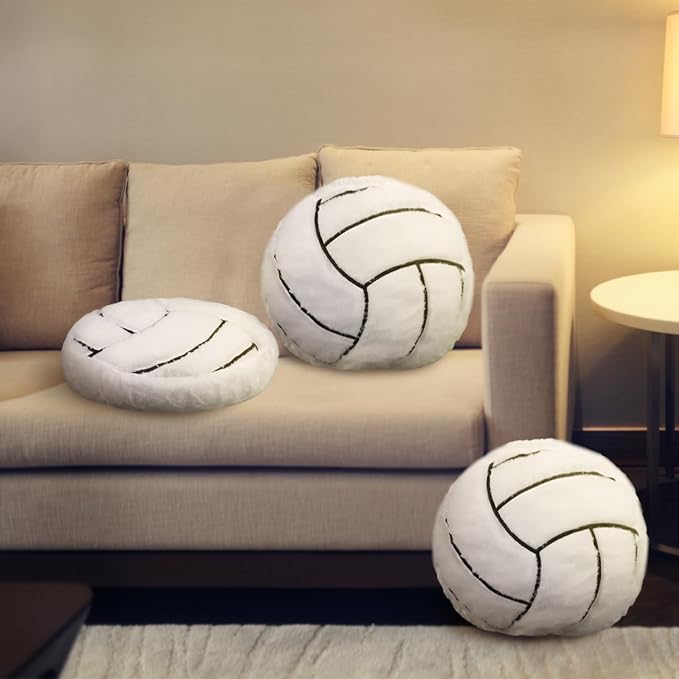Gerrii 4 Pcs Sports Throw Pillows Basketball Softball Football Soccer Volleyball Tennis Pillow Fluffy Stuffed Plush Cushion Gift for Senior Night Home Bedroom Decor Birthday Present (Volleyball)