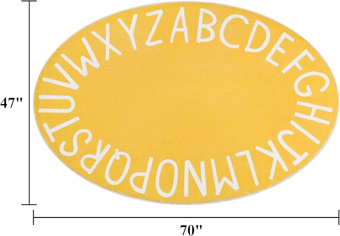 Topotdor Oval Kids Play Rug Alphabet Nursery Area Rug Extra Large Soft Crawling Play Mat for Children Toddlers Bedroom (47x70 inch, Yellow)