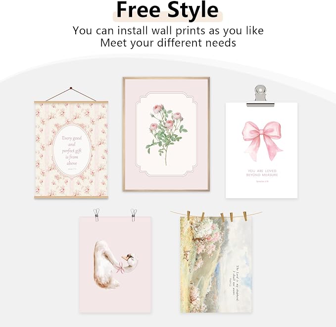 Nursery Christian Wall Art Bible Verses Canvas Wall Decor Baby Girl Room Poster Vintage Pink Nursery Prints Decor Floral Bow Swan Artwork Jesus Scripture Picture for Bedroom 8x10x5 Inch Unframed