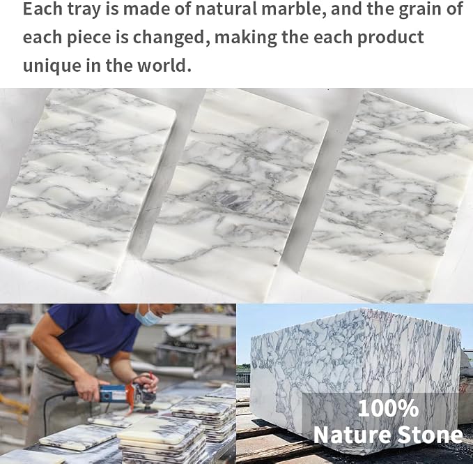 Luxurious Natural Marble Soap Dish Tray Marble Soap Holder Trinket Plate for Bathroom Sink Kitchen Countertop Bedroom Vanity Bathroom Accessory Rectangular (2 Pack)