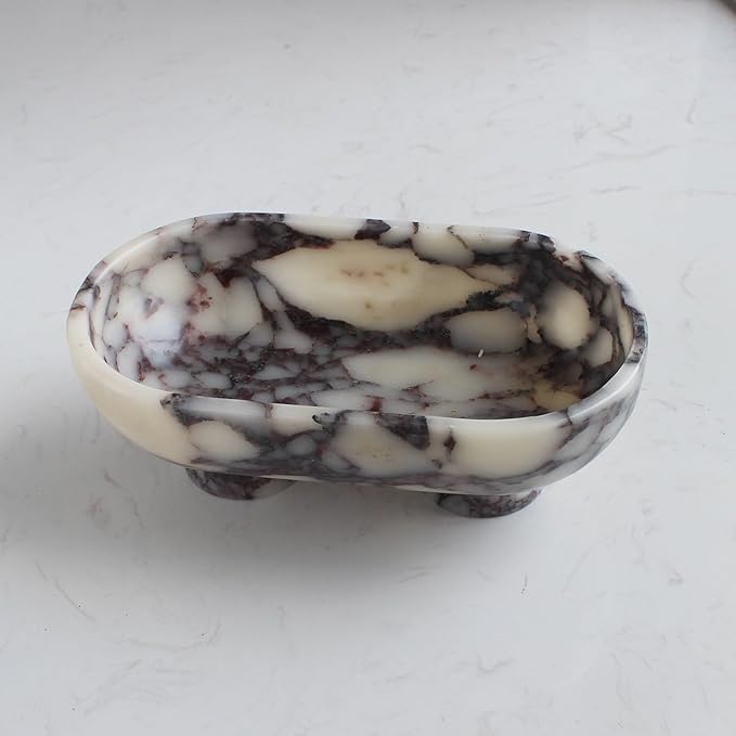 Nawgnail Natural Oval Calacatta Viola Marble Fruit Bowl for Kitchen Counter 10", Large Decorative Bowl Two-Legs for Home Decor, Fruits Holder For Dining Table - Kitchen Organization
