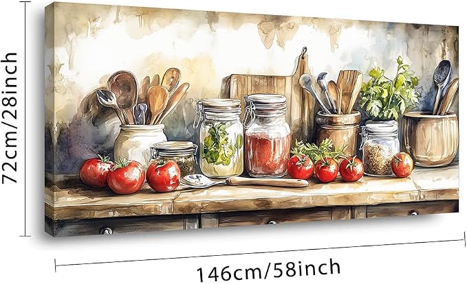 Ggaafet Watercolor Still Life Wall Art for Living Room Canvas Painting Prints Food Tableware Art Deco Vintage Artwork Office Bedroom Kitchen Dining Room Decor Extra Large