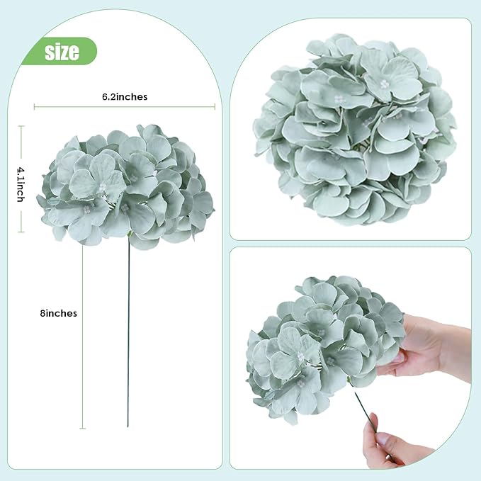 AVIVIHO 65pcs Fake Flowers Sage Green Hydrangea Artificial Flowers Bulk (Not Squished, No Steaming Need) Silk Flowers with Stems for Wedding Decor,Home,Baby Shower,Table Centerpieces Decoration